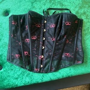 Black and Pink Skull Pattern Corset top